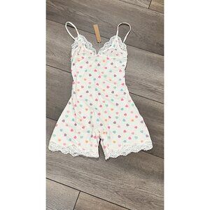 NWT Skims Fits Everybody Lace Triangle Romper Marble Candy Heart Print XL